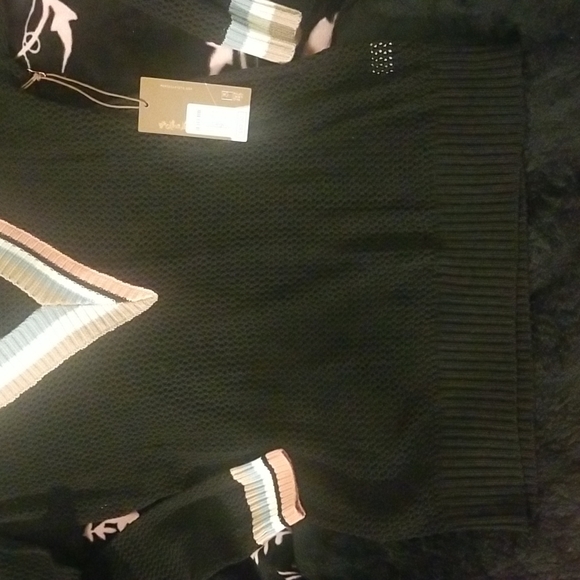 Nordstrom's KERISMA Rica Black Mesh Sheer Top. Earth Tones accent V-Neck - Picture 4 of 15